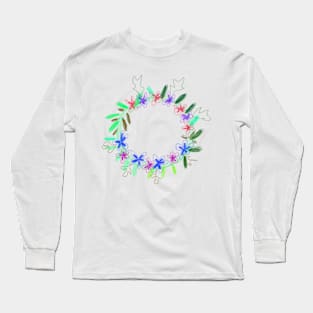 Pink red green floral leaf wreath watercolor Long Sleeve T-Shirt